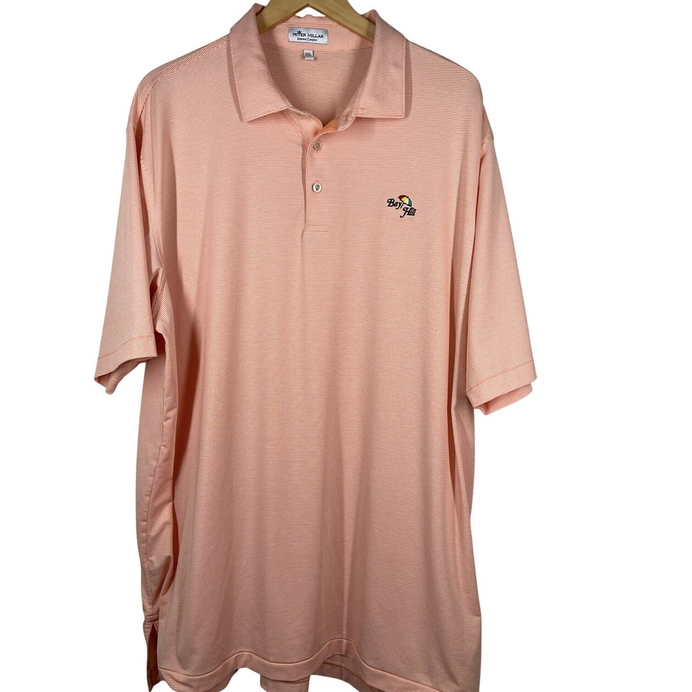 Peter Millar Summer Comfort Polo Shirt XXL Orange White Stripe Bay Hill FL
